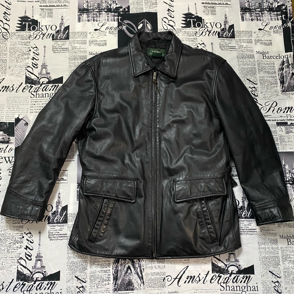 Lauren Ralph Lauren mens medium leather zip up jacket like new 90s 2000s vintage